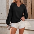 thumbnail image 5 of idosla Womens Retro Lantern Sleeve Tops Round Neck with Lace Trim Sweatshirt Casual Ribbed Cuffs Pullover Top (Black, S), 5 of 9