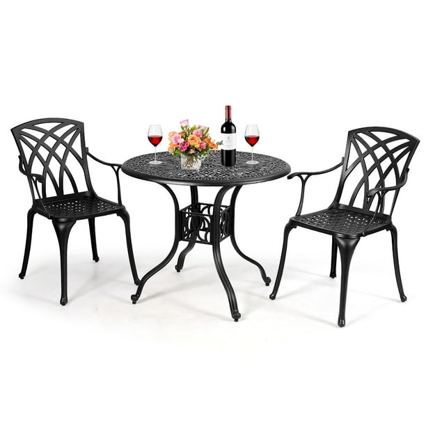 Costway 3pcs Cast Aluminum Patio Dining, Aluminum Round Table And Chairs