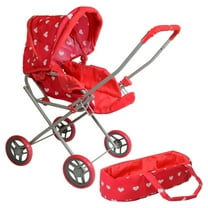 The New York Doll Collection Heart Printed Doll Stroller, 2 Pieces (with Travel Carry Bag)