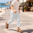 thumbnail image 6 of JOANKDMI Boys Cotton Linen Casual Pants Lightweight Elastic Waist Trousers Loose Fit Cropped Ankle Pants for Kids Summer Beach Vacation Lounge Wear with Pockets, 6 of 9