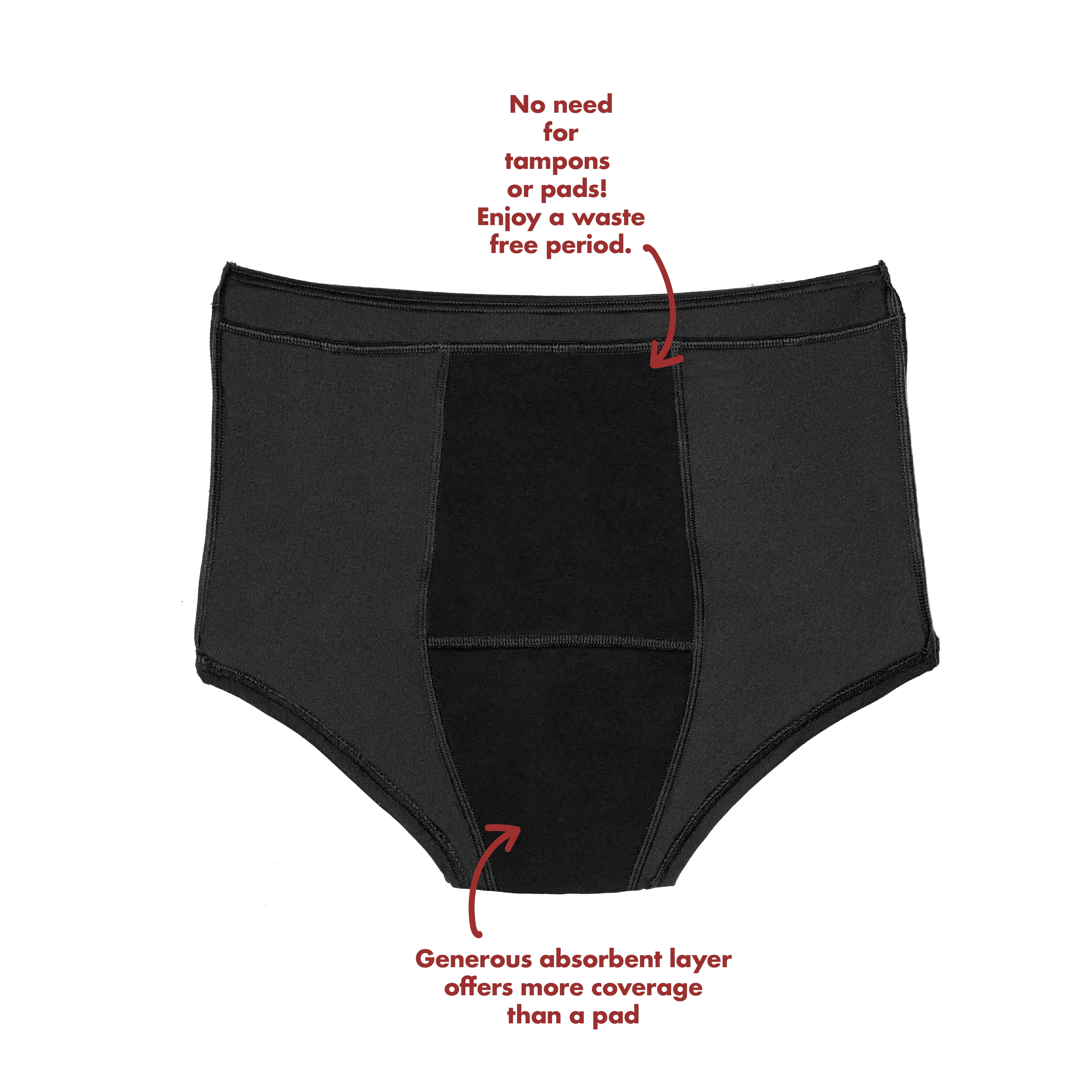 The Period Company. Microfiber Boyshort, Period Underwear for Medium Flows, Black