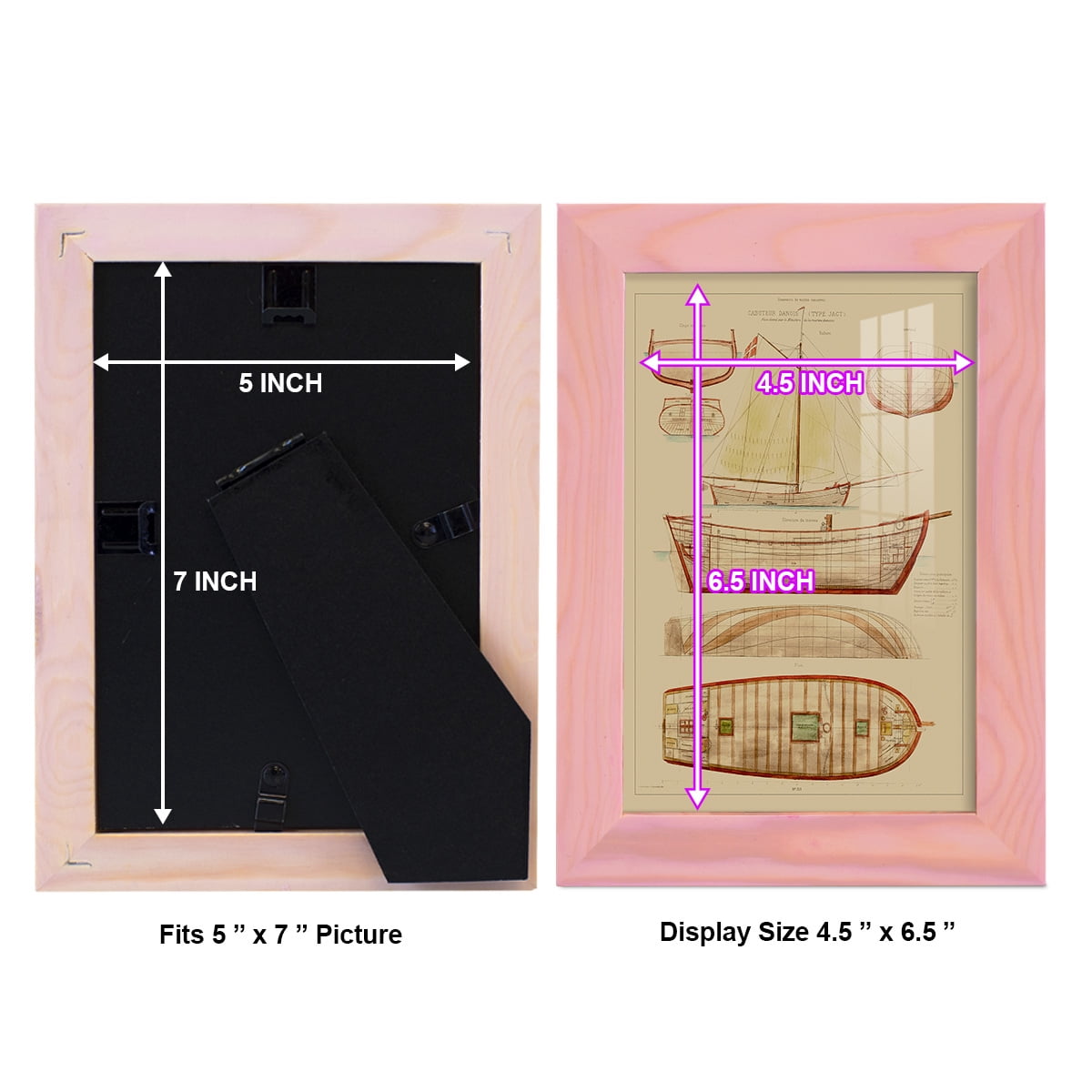 Antique Ship Plan III -Framed Print w/glass-Sunset Pink