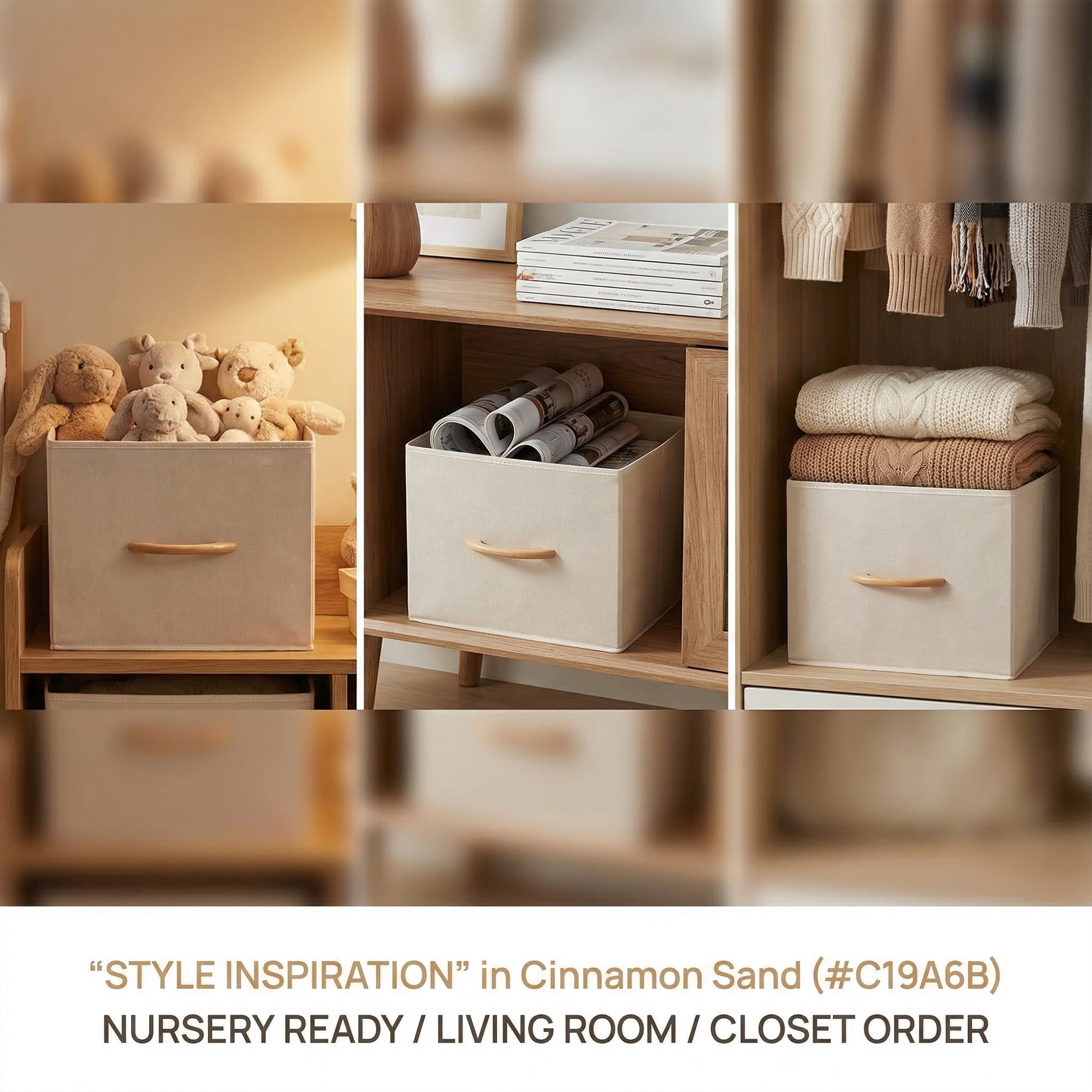 Unique Bargains 3pcs Storage Cube Fabric Storage Bin with Handles Beige 15.4*11.8*11.8in