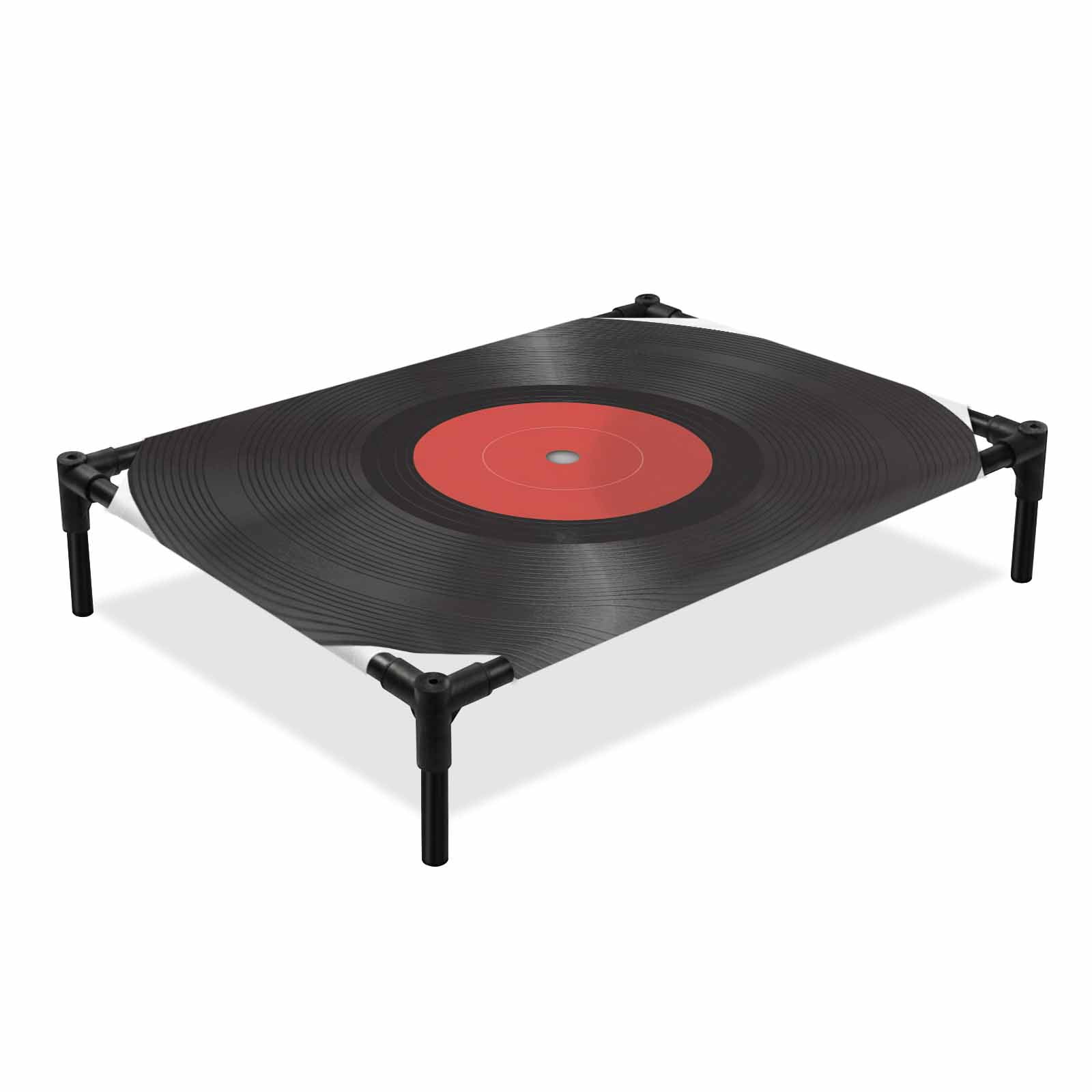 Vintage Record Elevated Dog Bed red Black Record Abstract Art Simple Cooling Breathable Outdoor Raised Dog Cot Bed with Metal Frame Non-Slip Feet for Large Dog 28x22in