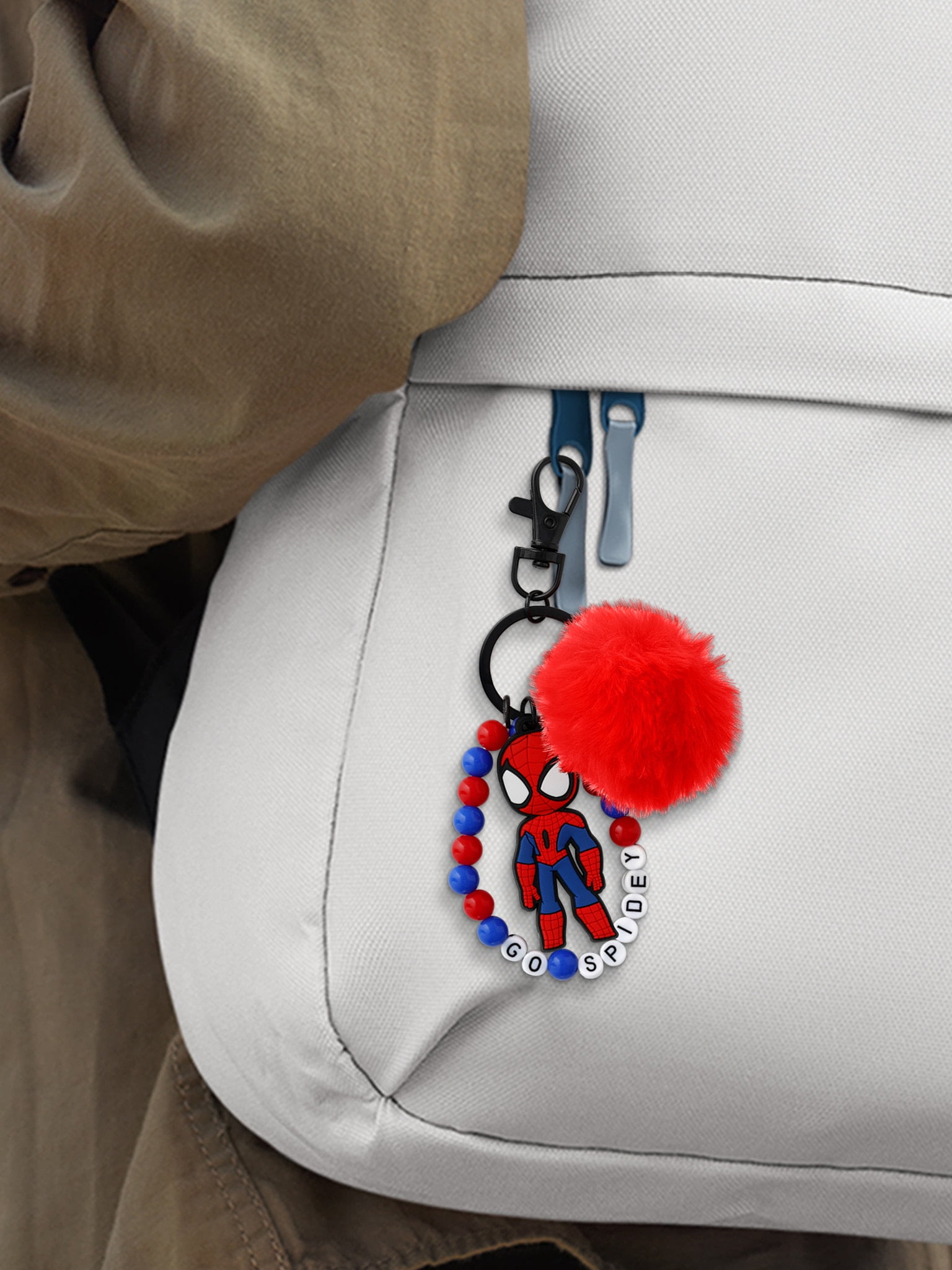Marvel Unisex Spiderman Red Pom Pom Wrist Keychain Charm