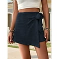 thumbnail image 3 of Women'S Summer Mini Wrap Shorts Knot High Waist Belted Skorts Zipper Casual Loose Skirt Navy Blue M, 3 of 8