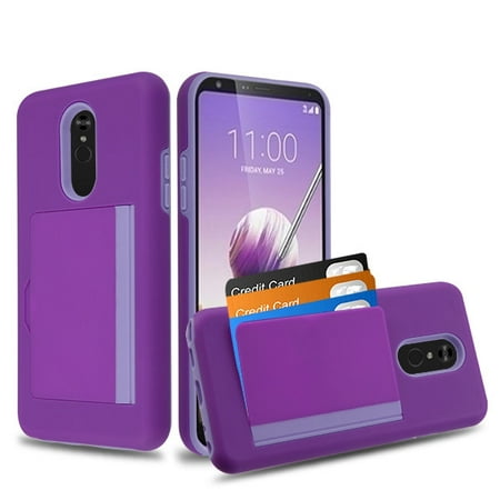 LG Stylo 5 Wallet Phone Case Ultra Protective Cover with 3 Cedit Card ID Holder Slot [Slim] Heavy Duty Shockproof Hybrid Hard PC + TPU Rubber Silicone Armor Kickstand Purple Case for LG Stylo 5 (Best Gaming Pc Cases 2019)