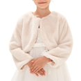 thumbnail image 2 of Fewfanhot Fuzzy Faux Fur Long Sleeve Bolero Shrug, Single Button Cropped Dress Cover Up Jacket for Girls Gifts, 2 of 5