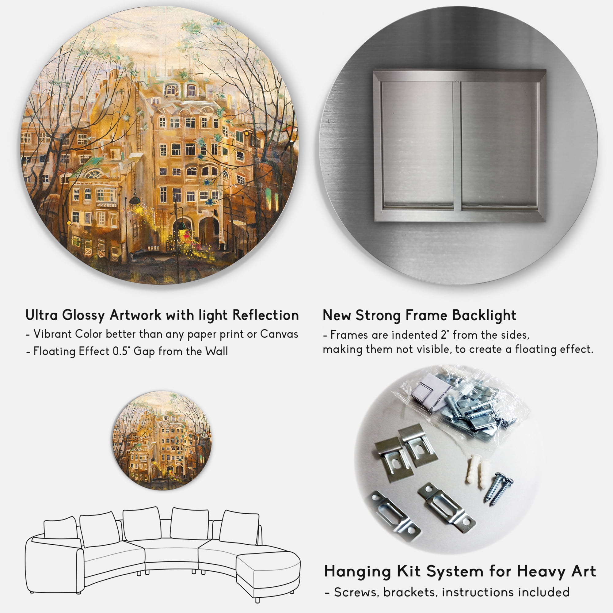 Designart 'Russian City Yard Landscape' Traditional Circle Metal Wall Art 23x23 - Disc of 23