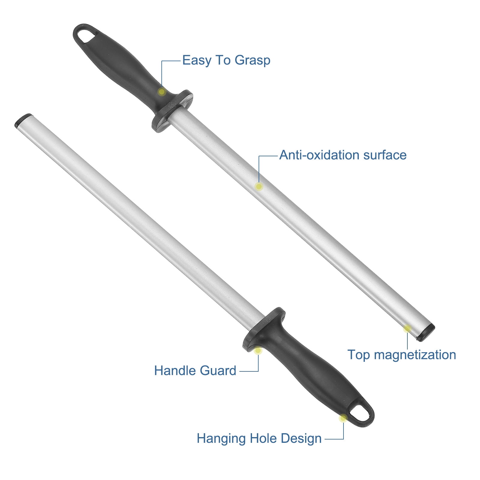 12 Inch Diamond Sharpening Steel Honing Rod, High Hardness Sharpening Rod Knife Sharpener Steel Silver