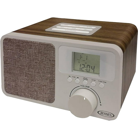 Jensen AM/FM Digital Dual Alarm Clock Radio with LCD Display, 1A USB Charging Port Plus 6ft Kubicle Aux Cable Bundle