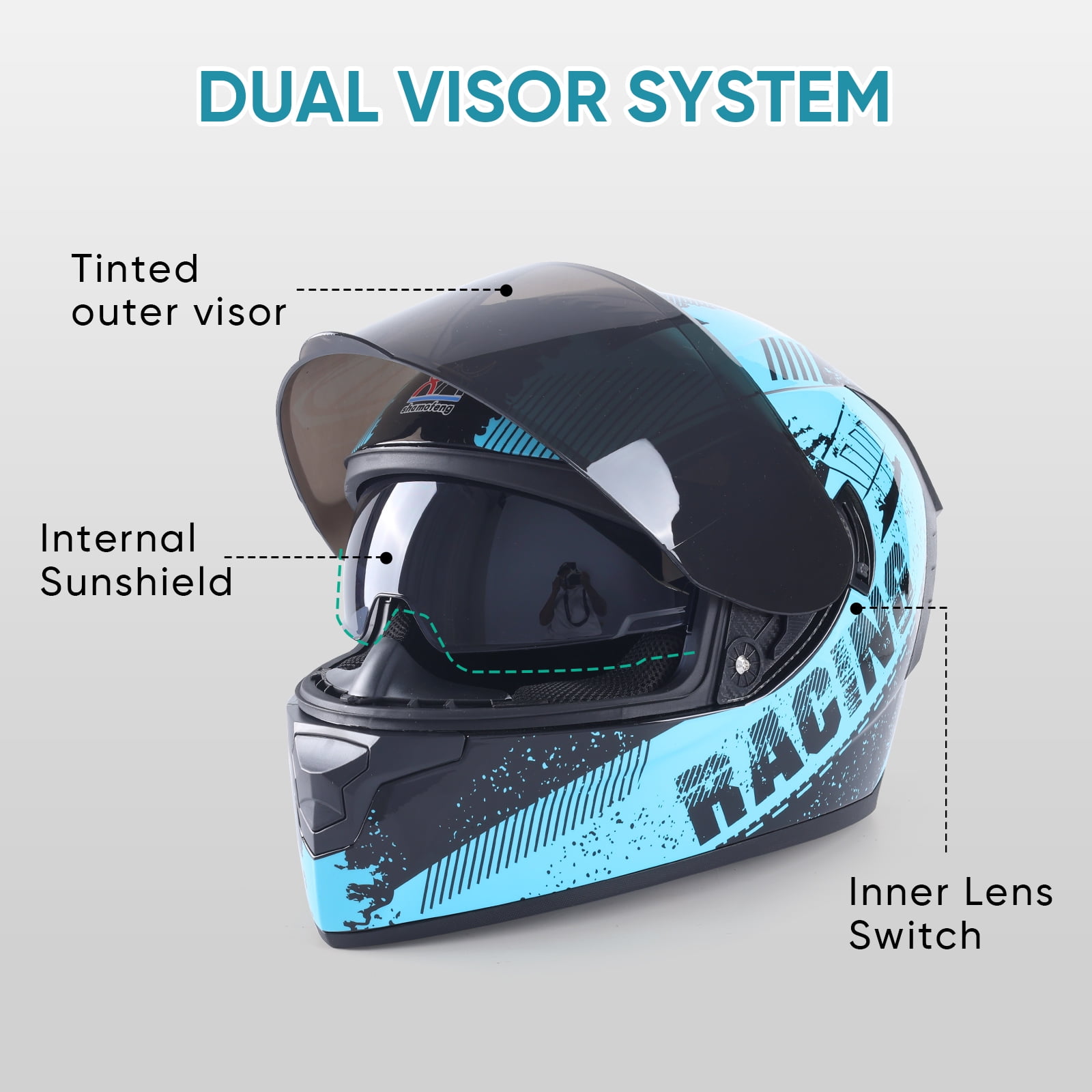 Full-Face Adult Motorcycle Helmet, Motocross ATV Offroad Dirt Bike Helmet DOT Approved, XL Size