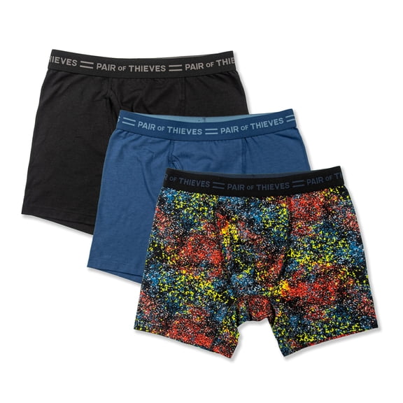 4-Way Cotton Stretch Boxer Brief Black Blue Print 3pk L