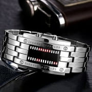 Binary Red LED Digital Watch Waterproof Mens Classic Creative Fashion Plated Wrist Watches