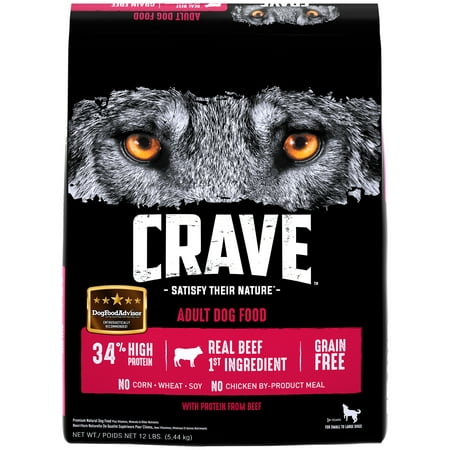 CRAVE Grain Free Adult Dry Dog Food with Protein from Beef, 12 lb.