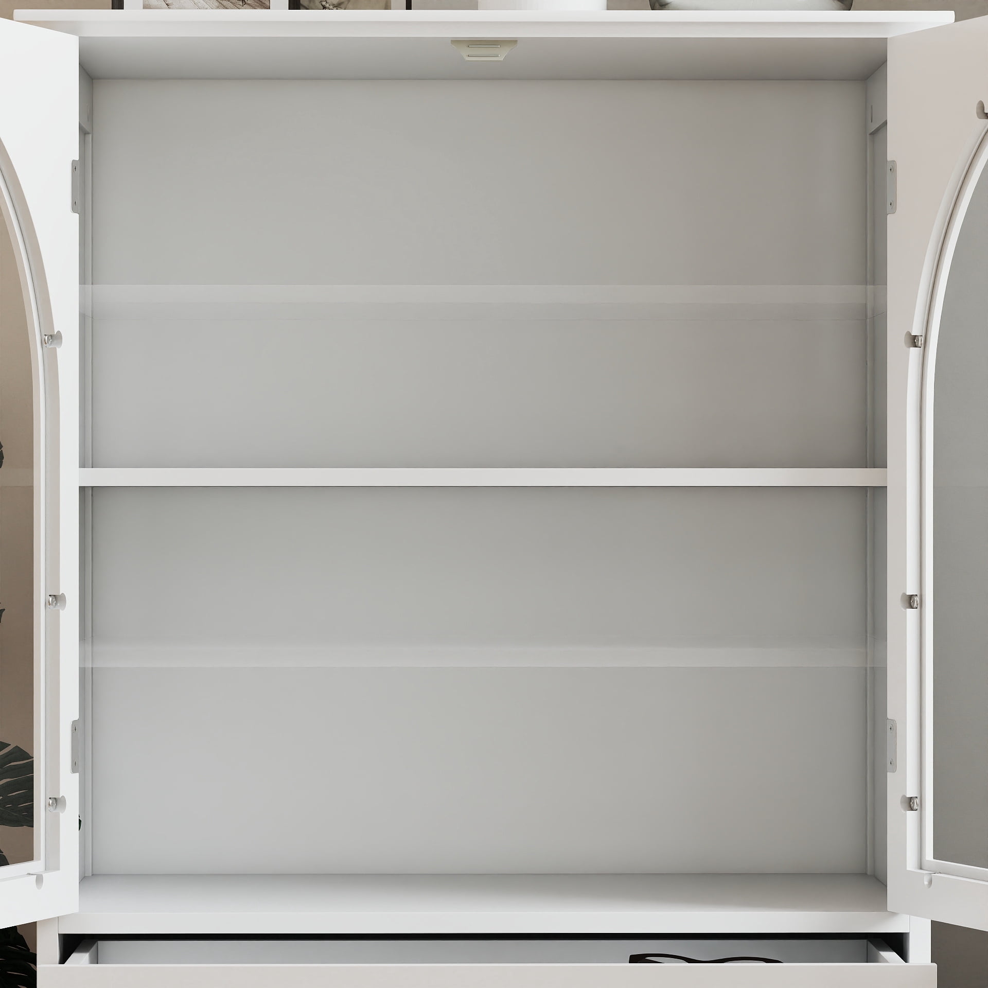 Aukfa Buffet Pantry Cabinet,Arched Glass Door Wood Sideboard Storage Cabinet for Dining Room Hallway Entryway,White