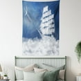 thumbnail image 4 of Nautical Tapestry, A Yacht in the Ocean Made and Shaped with Fluffy Clouds Atmospheric Imaginary Sky, Wall Hanging for Bedroom Living Room Dorm Decor, 40W X 60L Inches, Blue White, by Ambesonne, 4 of 5