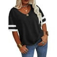 thumbnail image 4 of Plus Size Women Striped Short Sleeved V-neck Casual Simple T-shirt Tops, 4 of 4