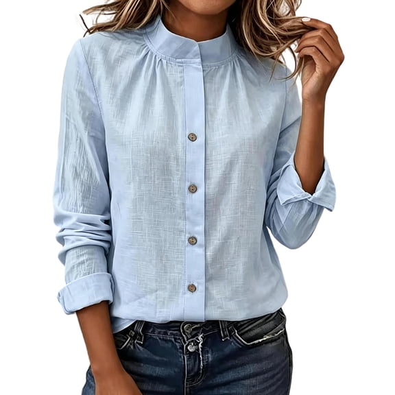 Aezemi Womens Button down Shirts, Work Lightweight Tailored Long Sleeve Dress Blouses, Collared Work Dressy Casual Tops, S-3XL