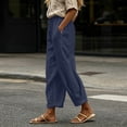 thumbnail image 2 of ibiyuan Summer Pants Women Wide Leg Elastic Waist Petite Palazzo Pants Loose Fit Womens Trousers Drawstring Cotton Lounge Pants Women Cropped Spring Summer Vacation Outfits, 2 of 6