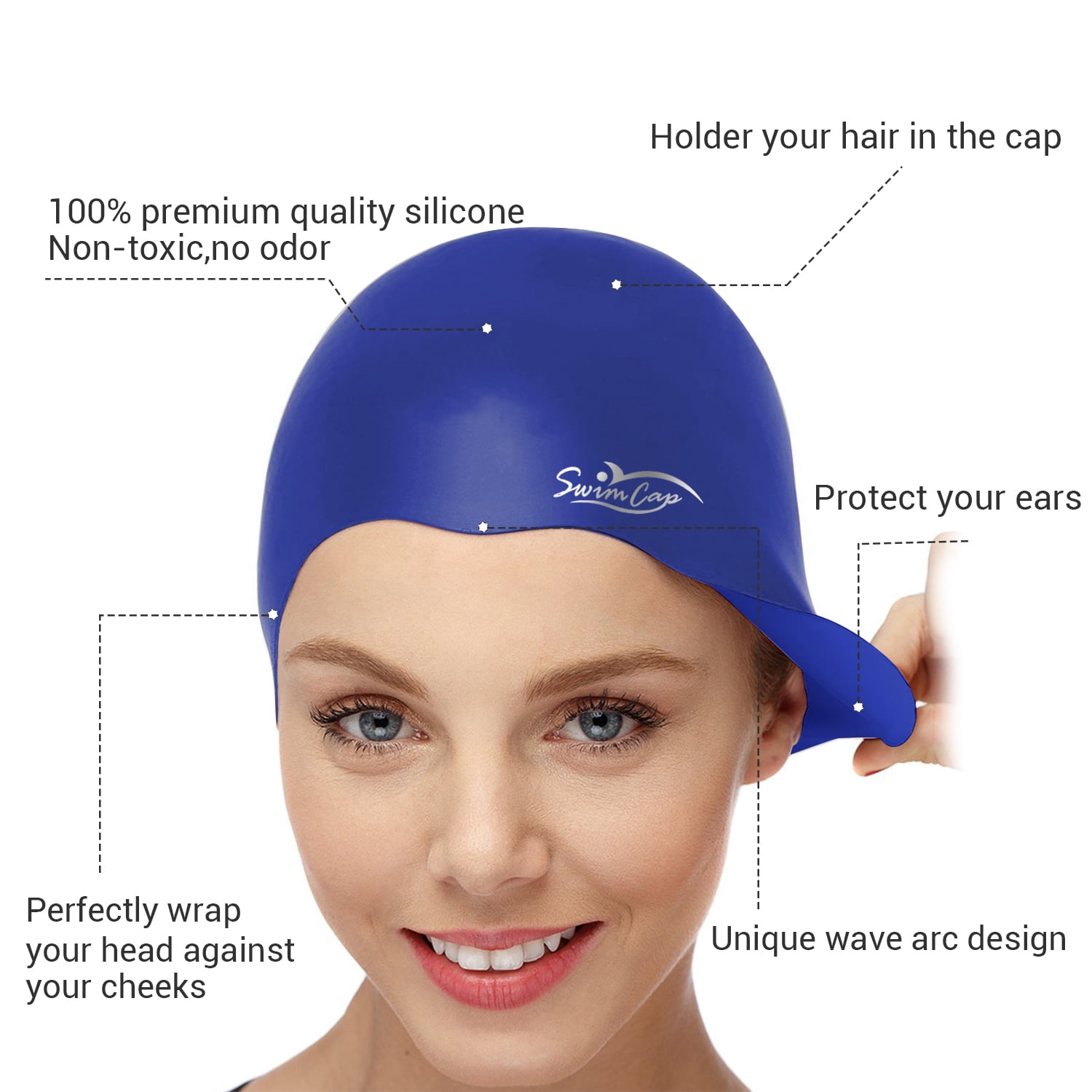 Waterproof Silicone Swim Cap Hat for Ladies Women Long Hair With Ear Cup HI Waterproof Silicone Swim Cap Hat for Ladies Women Long Hair With Ear Cup HI