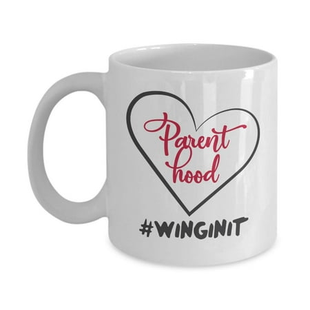 Parenthood Hashtag Wingin' It Funny Cool Parenting Humor Coffee & Tea Gift Mug, Cute Stuff, Ornament, Room Décor, Items, Award, Things And The Best Unique Gag Gifts For A Young Parent & New