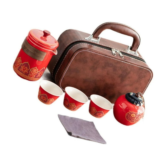Baoblaze Travel Tea Set 3 Tea Cups Portable Teapot Set for Picnic Gathering Tea Party Red