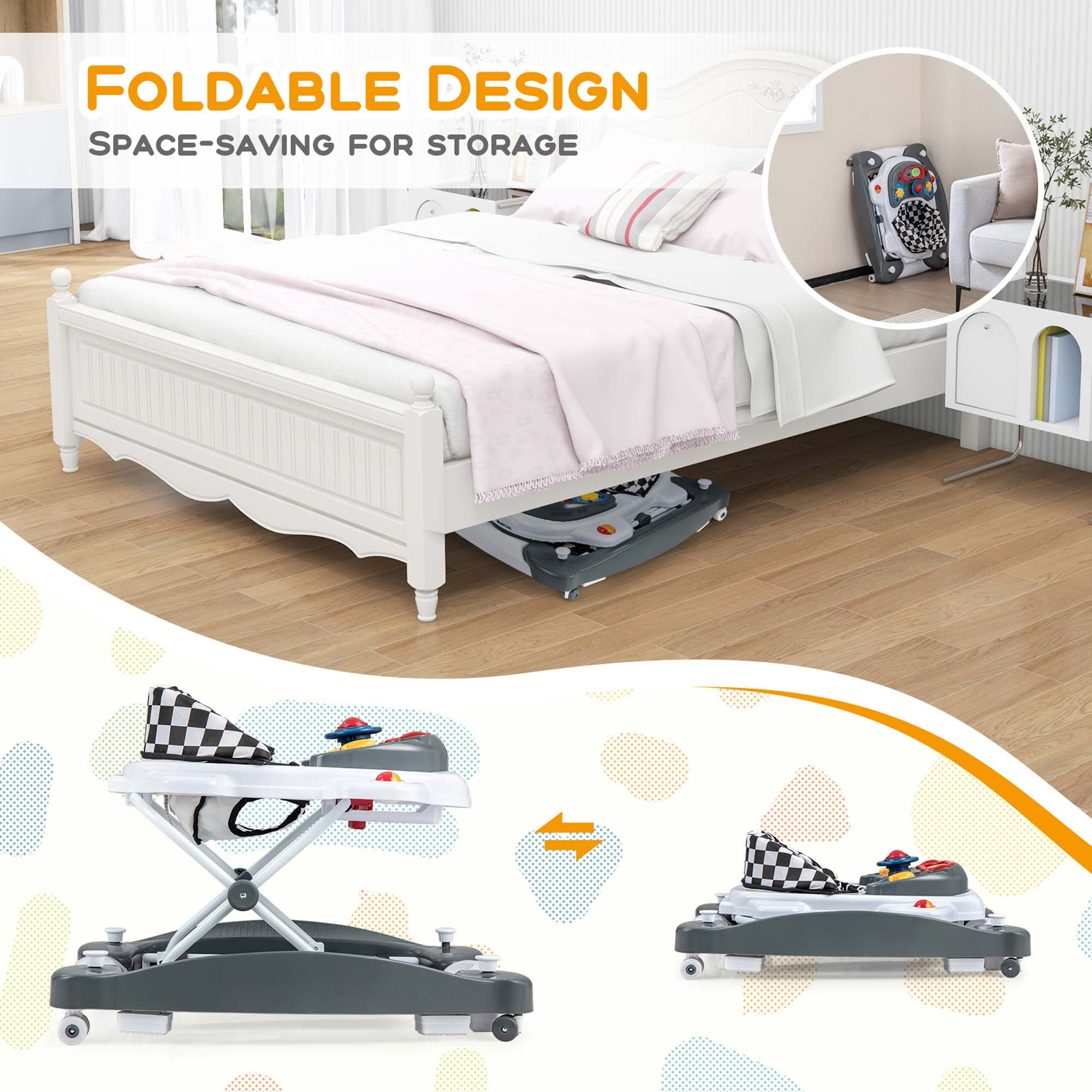 Costway 6 in 1 Baby Walker Adjustable Walker & Activity Center with Music 6-14 Months Gray