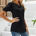 thumbnail image 4 of ALLLIST Notch Neck Spring Tops Black Short Sleeve Solid Casual Button T-Shirts Blouses & Button-Down Shirts, 4 of 7