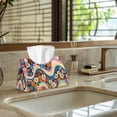 thumbnail image 5 of COEQINE Tissue Box Cover PU Leather Rectangle Tissue Case Holder Facial Tissue Dispenser for Bathroom Bedroom Kitchen Office Car Modern Decorative, Hippie Flower Blue Pink, 5 of 7