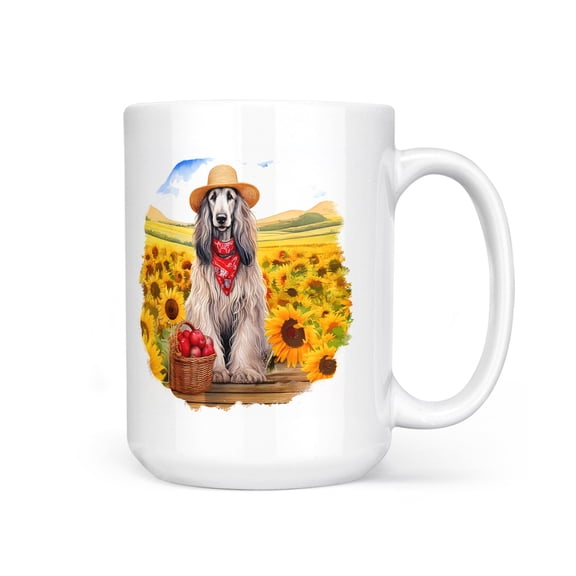 Vintage Afghan Hound Says Hello Mother's Day Summer Sunflower Field Mug Dog Lover Coffee Tea Cup - 12005