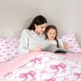 thumbnail image 5 of Erosebridal Pink Bowknot Ribbon Kids 7pcs Bedding Comforter Set,Dreamy Princess Style Queen Bedding Sets For Bowtie Girls,Pink Reversible, 5 of 7