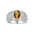 thumbnail image 1 of RYLOS Men's Rings Sterling Silver Designer Nugget Ring Oval 9X7MM Gemstone & Diamonds  Tiger Eye November Birthstone Rings For Man Size 8, 1 of 7