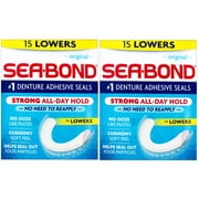 2 Pack - Sea-Bond Secure Denture Adhesive Seals, Original Lowers, Zinc-Free, All-Day-Hold, Mess-Free, 15 Count