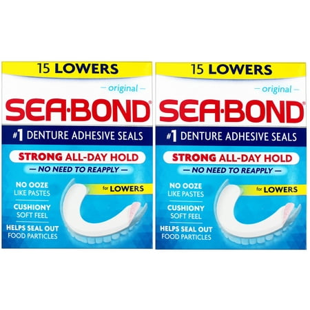2 Pack - Sea-Bond Secure Denture Adhesive Seals, Original Lowers, Zinc-Free, All-Day-Hold, Mess-Free, 15 Count