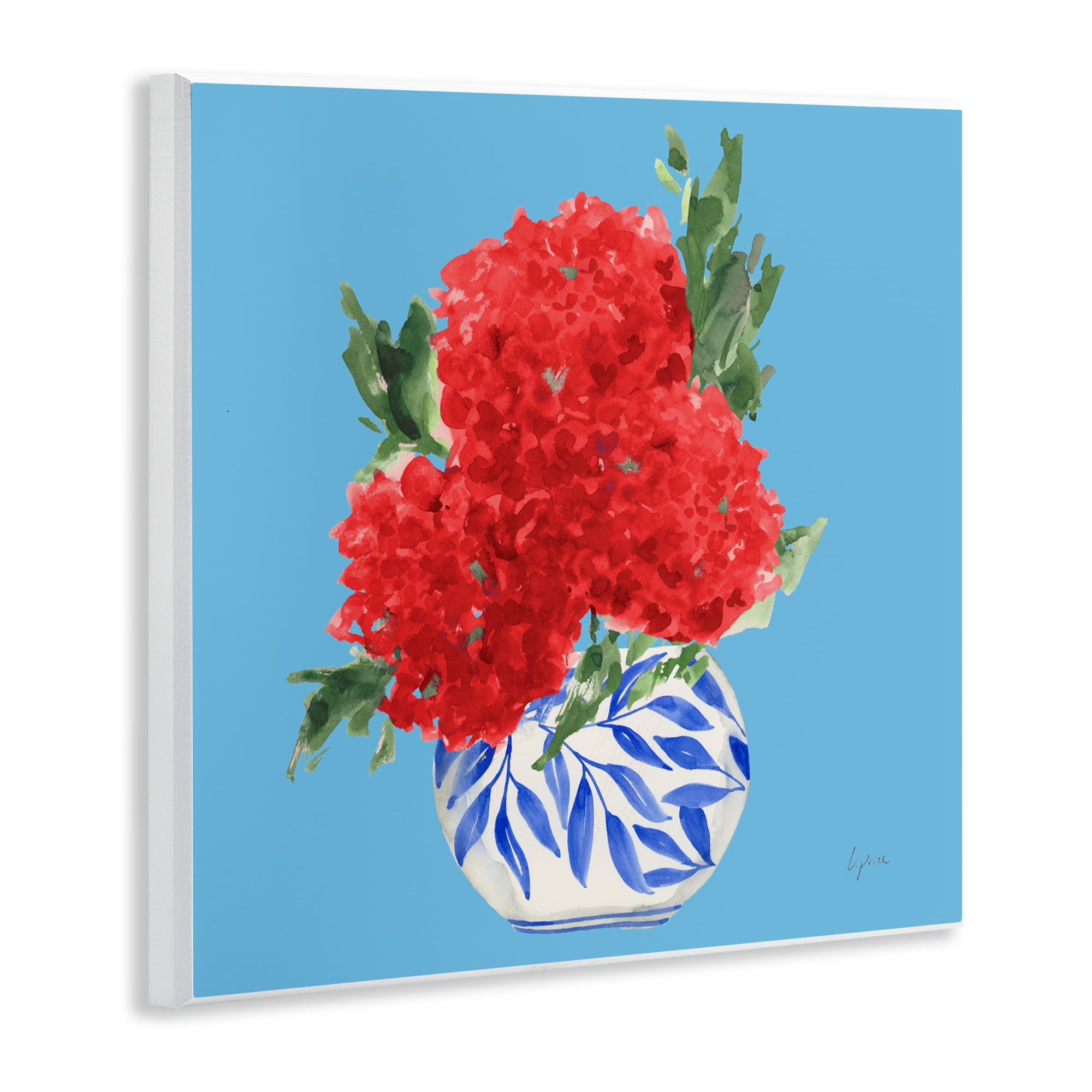 Stupell Industries Red Hydrangeas Blue Vase Wall Plaque Art, design by Lucille Price