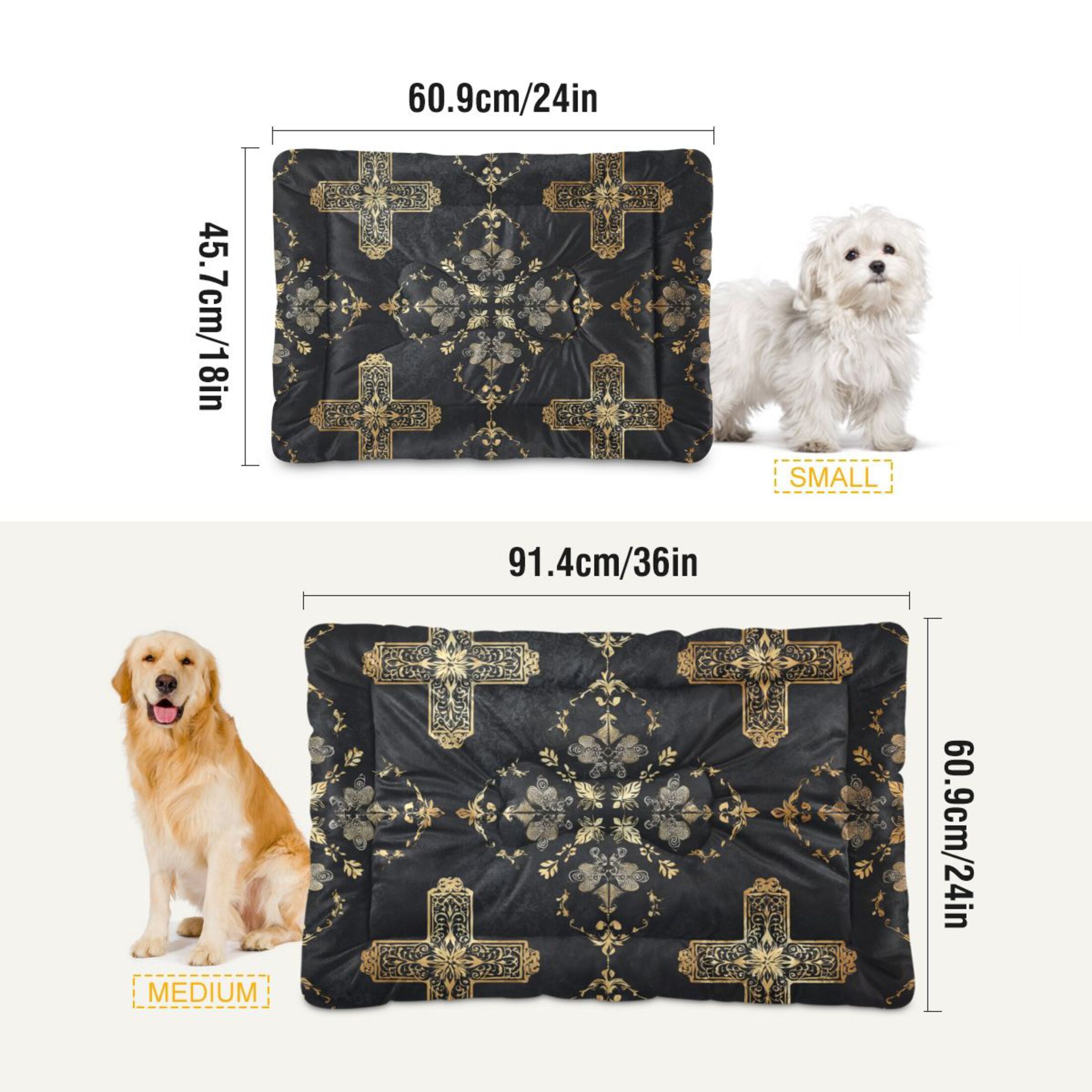 Cozy Mat Pet Bed Indoor Outdoor Warm Soft For Cat Dog Puppy(S/M) Decorative Crosses in Black Gold