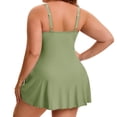 thumbnail image 4 of Agnes Orinda Women's Plus Size 1 Piece Swimdress with Tummy Control  V Neck Pleated Bathing Suit with Skirt for Beach & Pool 3X Army Green, 4 of 8