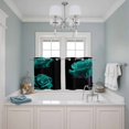 thumbnail image 3 of Teal Blue Rose Kitchen Curtains Small Short 39 Inch Length, Vintage Abstract Garden Flower Floral Black Bedroom Living Room Curtains, Light Filtering Cafe Curtain Drapes 2 Panels Set 55''x39'', 3 of 9