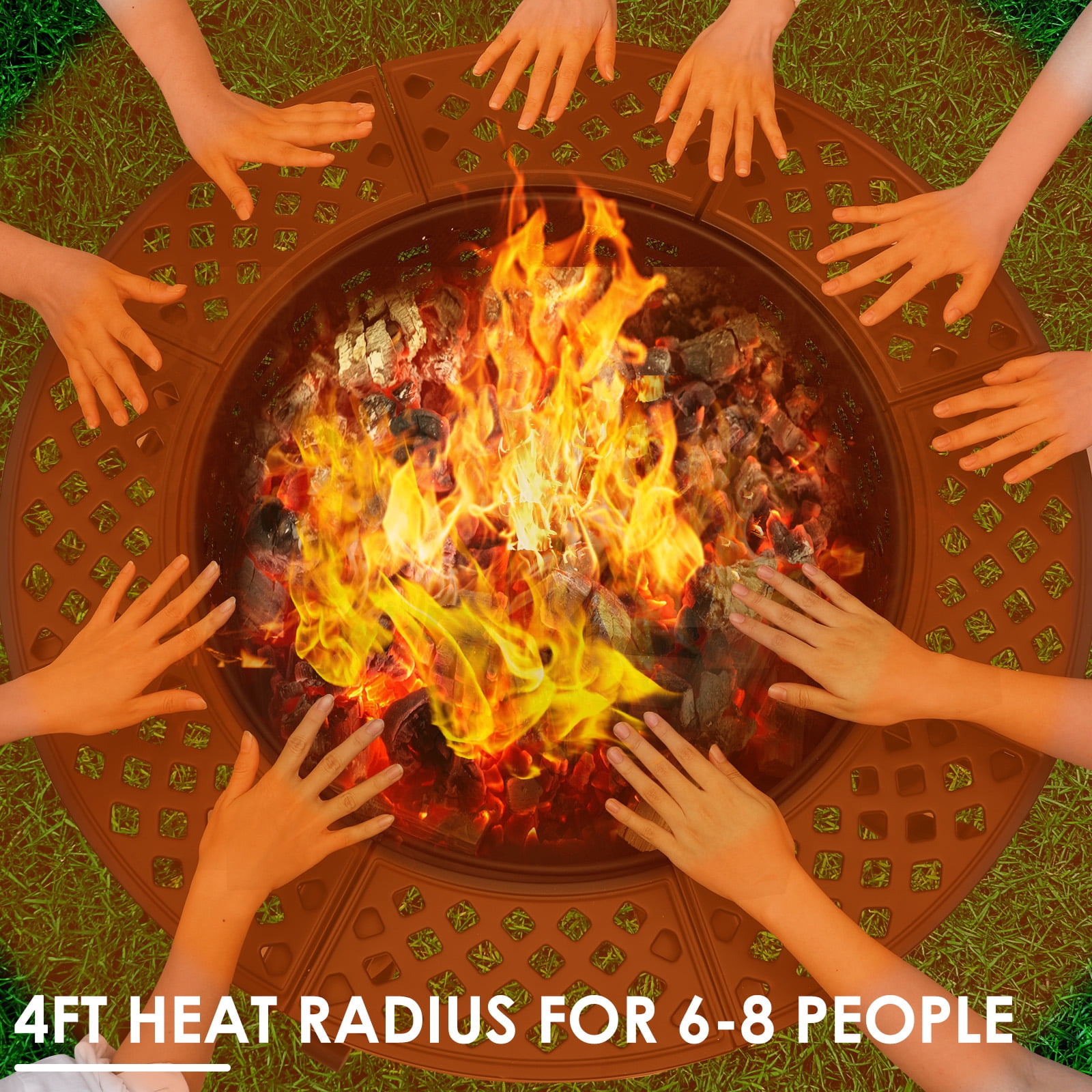 Arlopu Metal Fire Pit for Outside, 37'' Round Fire Pit Patio Wood Burning Fire Pit Table with Cooking BBQ Grills & Lid for Outdoor Camping Picnic Bonfire Party