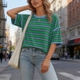 thumbnail image 6 of Byworldtasic Oversized Striped T-Shirts for Women Summer Color Block Short Sleeve Tops Drop Shoulder Boxy Tees, 6 of 8
