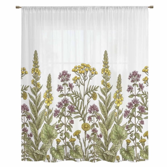 Watercolor Flowers Sheer Curtains 45 Inches Long, Vintage Country Floral Leaves Spring Light Filering Curtains, Breathable Simi Curtain Privacy Drapes for Kitchen Bathroom Small Window Treatment