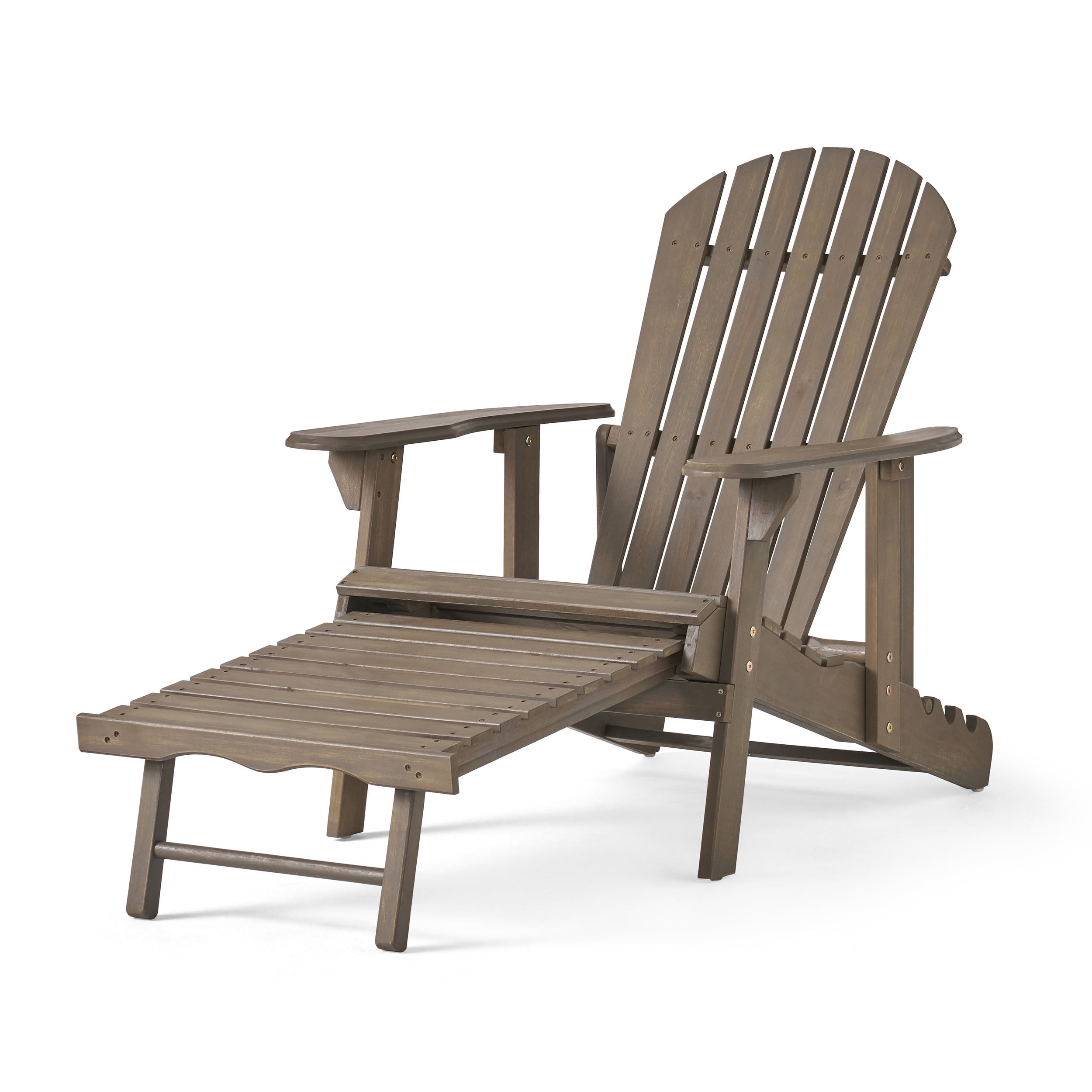 Munoz Reclining Wood Adirondack Chair with Footrest, Grey