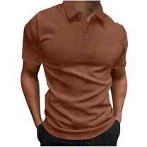 YLSDY Fashion Men's Golf Shirts Casual Solid Color Short Sleeve Turn-Down Collar Button Up Tshirts for Men Streetwear Shirts Coffee L