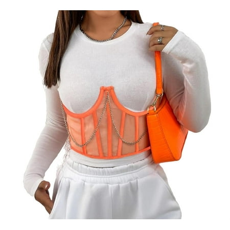 

Women s Tops Party Solid Strapless Corset Without Tee Orange M