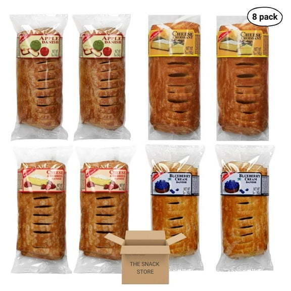 The Snack Store Variety Pack | Bon Appetit Apple Danish, Cheese Croissant, Cheese & Berries, and Blueberry Cream (8 Packs!)