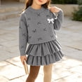 thumbnail image 3 of Posijego Little Girls Clothes Sets Bow Knit Sweater and Ruffled Skirt Set Toddler Girls Fall Clothes Outfits Size 2-8 Years, 3 of 8