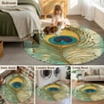 thumbnail image 5 of Round Rugs 3.3 Ft, Teal Peacock Feathers Non Slip Area Rugs for Kitchen Bedroom Entryway, Retro Abstract Art Watercolor Washable Carpet Runner Rug Floor Mats for Bedroom Home Decor, 5 of 9