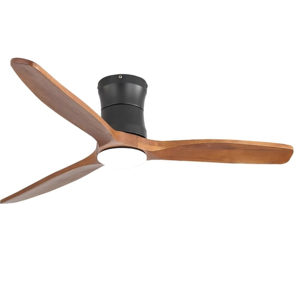 Sofucor 52 Inch Flush Mount Ceiling Fan with Light, 3 Solid Wood Blades, Dimmable LED, 6-Speed Reversible DC Motor, Remote Control, Low Profile Ceiling Fan
