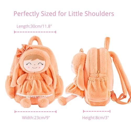 Gloveleya Toddler Doll Baby Girl Gift Bunny Pocket Diaper Pocket Rabbit Doll Orange Flocking 11inches